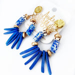 Blue and White Chinoiserie Dangle Earrings