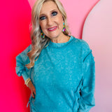 Lt Teal Acid Wash Fleece Sweatshirt