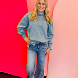 Blue Grey Acid Wash Fleece Sweatshirt