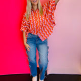Tangerine Print Dolman Sleeve Top