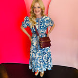 Blue Floral Print Tiered Dress