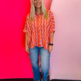 Tangerine Print Dolman Sleeve Top