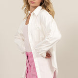 White Oversized Button Up Top