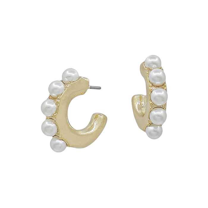Pearl Studded Gold Hoop Earring