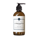 A bottle with a pump dispenser containing Rowe Casa Lymphatic Lotion