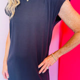 Black Short Sleeve Midi Dress