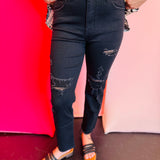 Zenana Black Distressed Cropped Denim Jeans