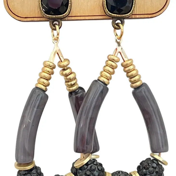 Black Bamboo Tube Bead Earrings