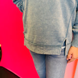 Blue Grey Acid Wash Fleece Sweatshirt