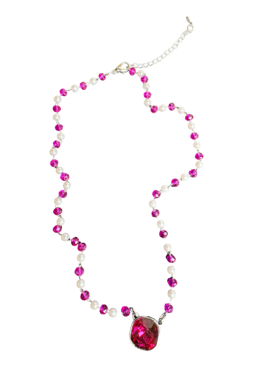 Fuchsia/Pearl Petite Beaded Necklace