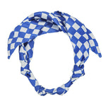 Blue and white silk knotted scarf necklace with gameday style.