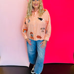 Queen Of Sparkles orange and white striped icon Oklahoma State University game day blouse.