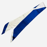 royal blue and white thin scarf necklace