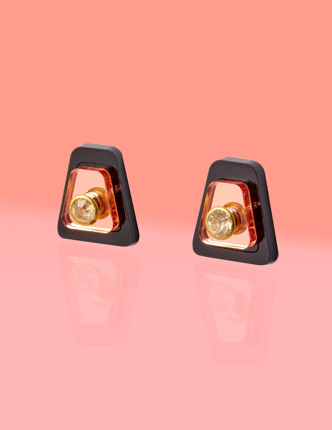 Deco Stud Earrings Black + Rose Gold