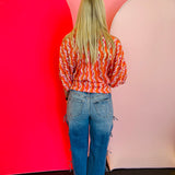 Tangerine Print Dolman Sleeve Top