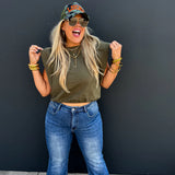 Stevie Olive Cap Sleeve Top