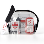 A complete pedicure gift set including foot soak, cream, a pedi sponge, and a foot file, all in a large travel bag.