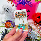 Orange/Black Sequin Sunburst Hoops