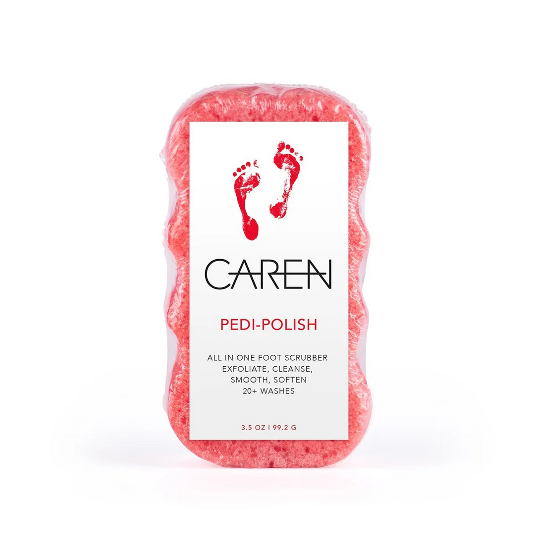 A soap-infused foot scrubber with a textured side for exfoliating.
