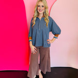 Navy & Terracotta Stripe Blouse