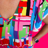 Multi Color Pattern Flutter Sleeve Dress