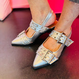 Silver Buckled Flats