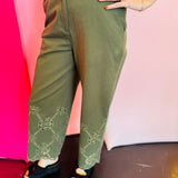 Olive Eyelet Hem Pants