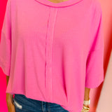 Candy Pink Ribbed Boat Neck Top