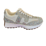 Side view of Corkys white sneaker with rhinestone embellishments