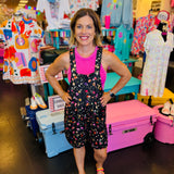 Black Happy Blooms Overall Shorts