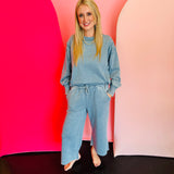Blue Grey Acid Wash Fleece Sweatpants