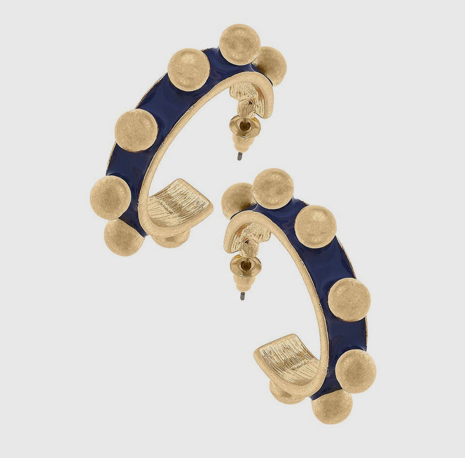 Jenna Chunky Studded Hoop Earrings - Blue