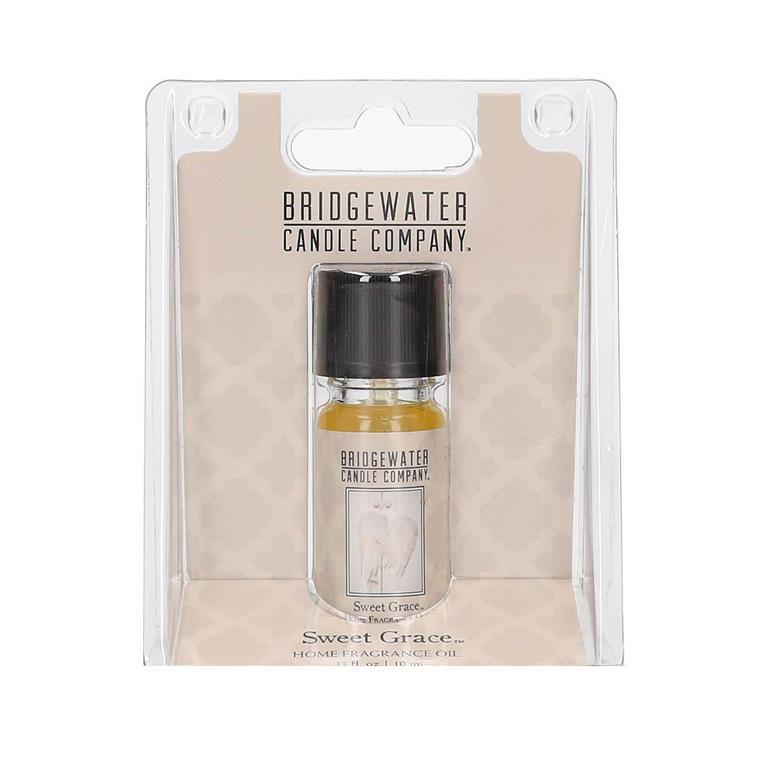 A packaged Bridgewater Candle Company fragrance oil bottle labeled 'Sweet Grace', sealed in a clear plastic blister pack.