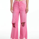 Bayeas Raspberry Pink Crop Flare Jeans