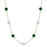 Beiber Emerald Pearl Necklace, 16–18 in gold chain with alternating emerald green crystals and pearls.