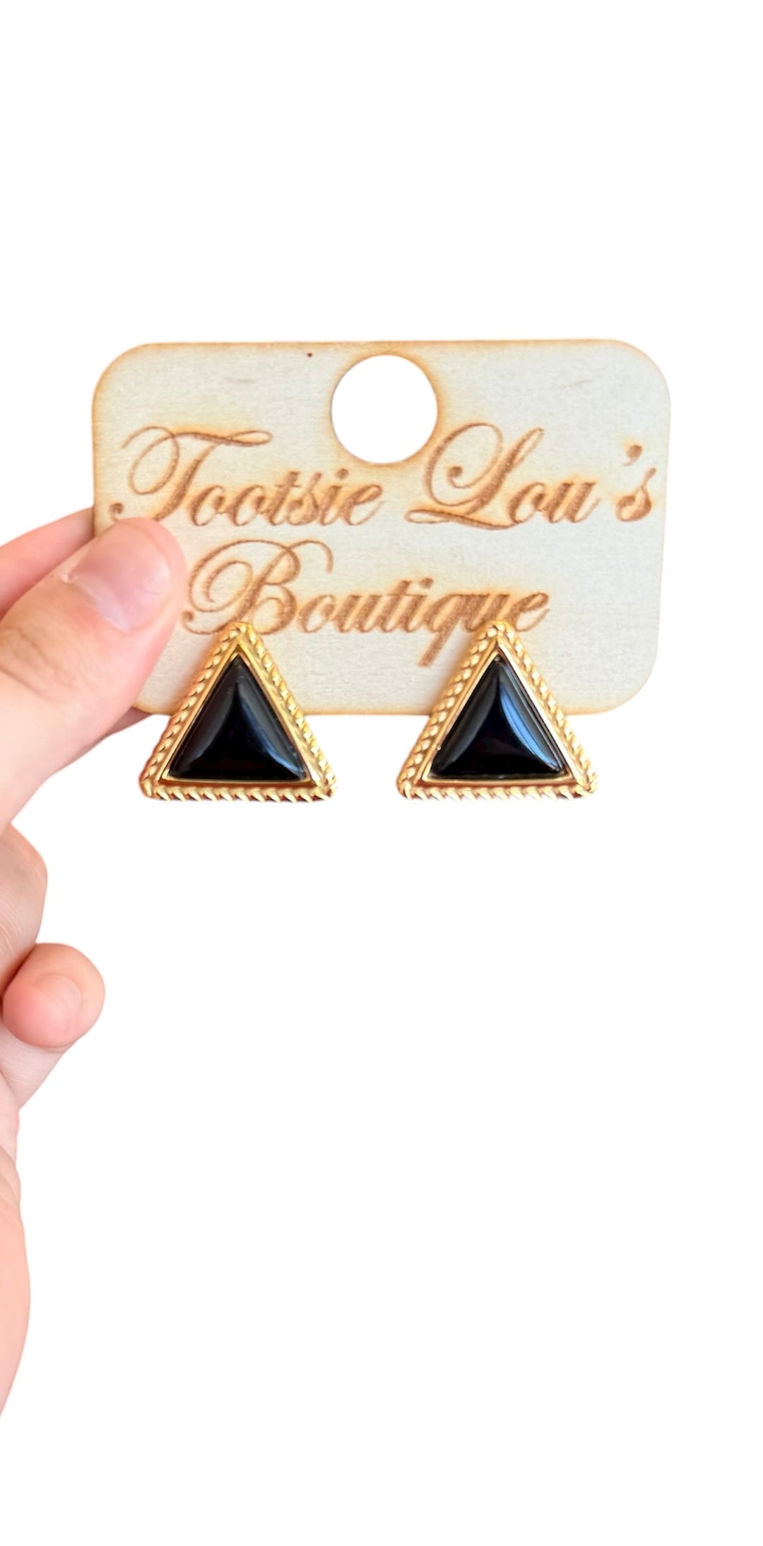 black triangle studs with gold roped design on outer