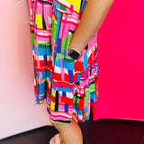 Multi Color Pattern Flutter Sleeve Dress