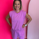 Bright Mauve Cap Sleeve Short Set