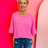Candy Pink Ribbed Boat Neck Top