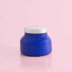 Capri Blue Volcano Signature 19 oz cobalt blue jar candle with tropical fruit and sugared citrus fragrance.