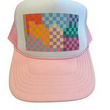 Pink Colorful Checkerboard Trucker Hat