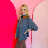 Navy & Terracotta Stripe Blouse