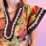 Brown Floral Flutter Sleeve Mini Dress