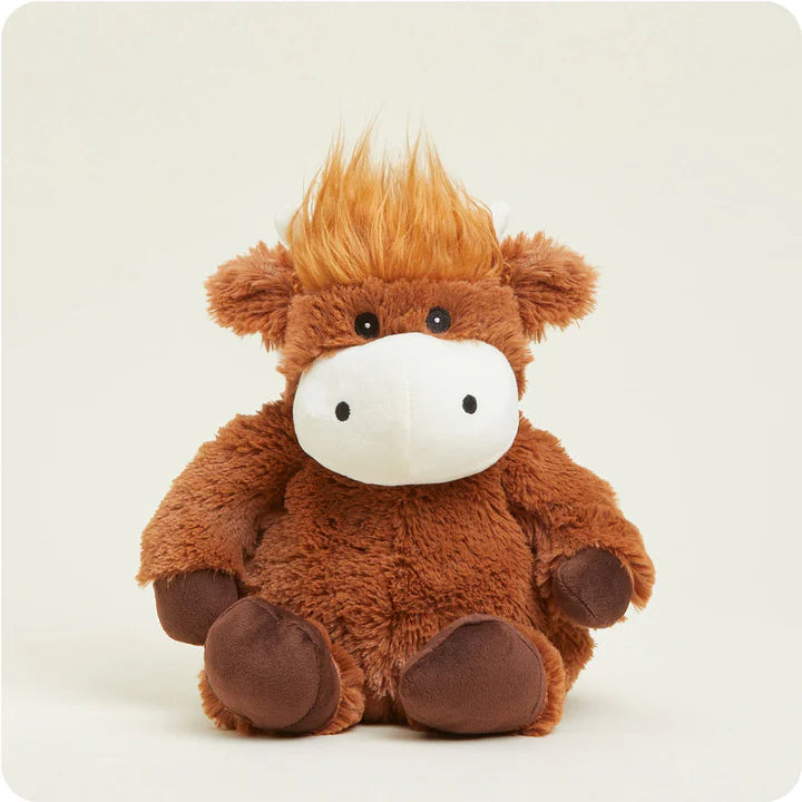 Highland Cow Warmies plush, microwavable and lavender-scented for soothing warmth and comfort.