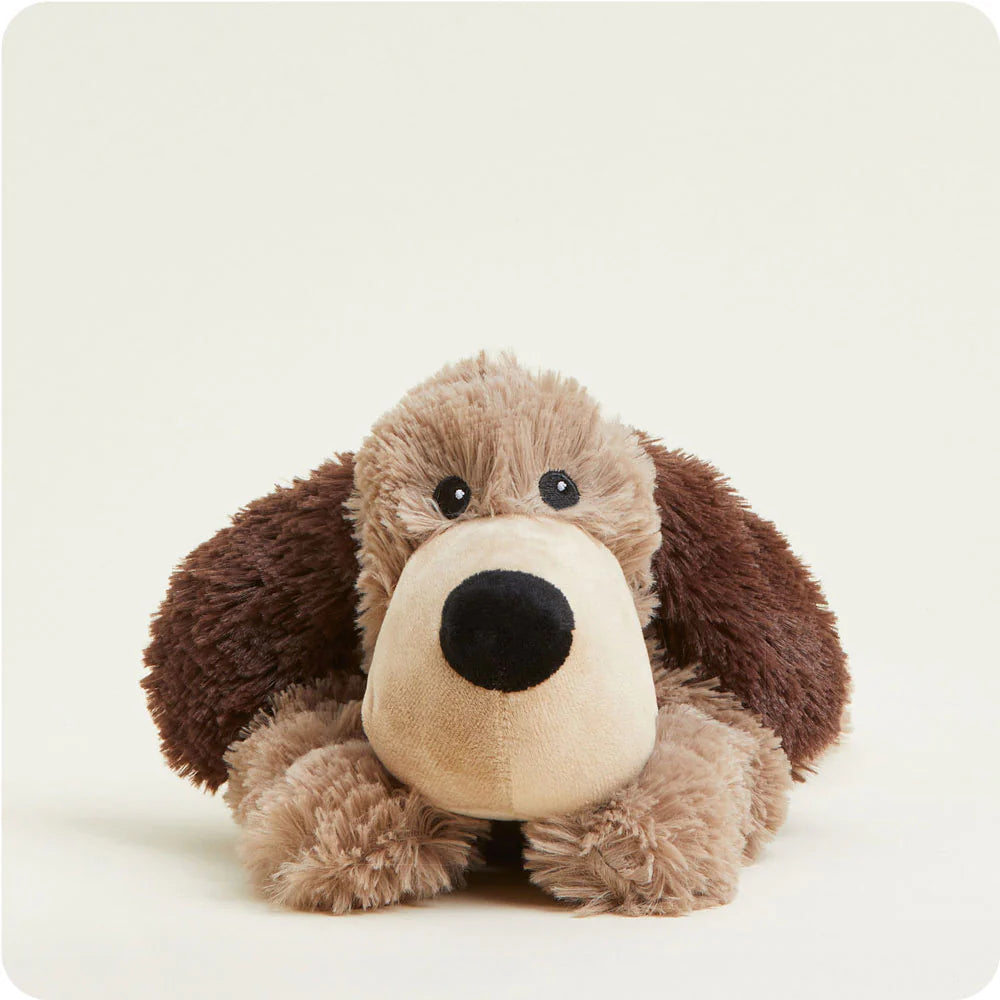 Brown Dog Warmies plush, microwavable and scented with real French lavender for soothing warmth or cooling relief, perfectly weighted for comfort.