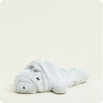 Plush manatee Warmies, microwavable, lavender-scented, and weighted for soothing warmth and comfort.