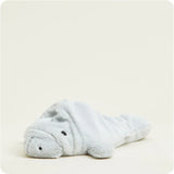 Plush manatee Warmies, microwavable, lavender-scented, and weighted for soothing warmth and comfort.