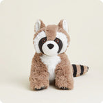Plush raccoon Warmies with lavender scent, microwavable and weighted for warmth and comfort.