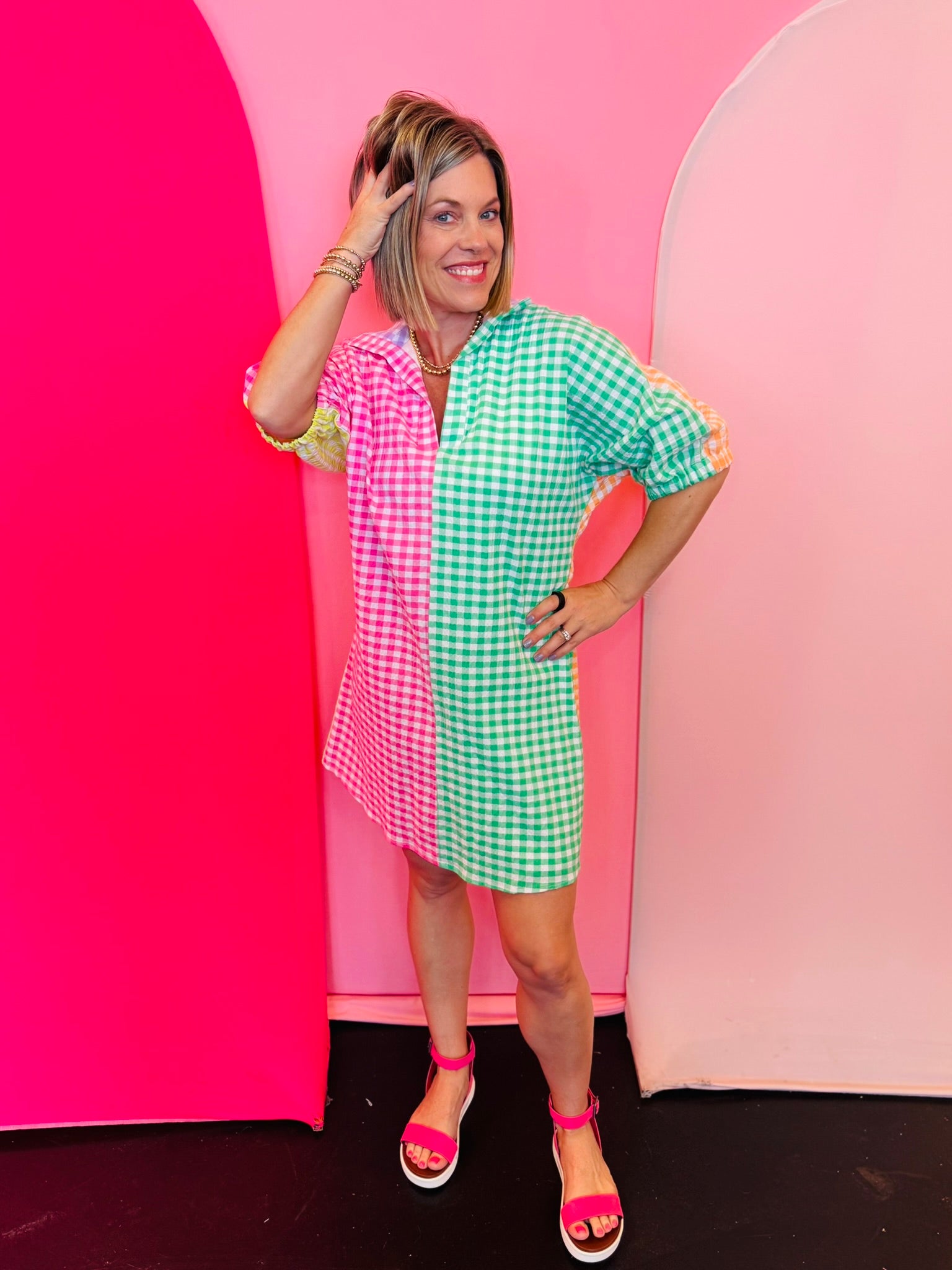 Colorblock Gingham Dress – Tootsie Lou's Boutique