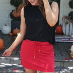 Red ribbed skort